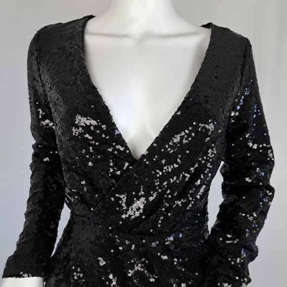 Charlotte Russe Black Sequined Faux Wrap Mini Dress - Picture 2 of 12